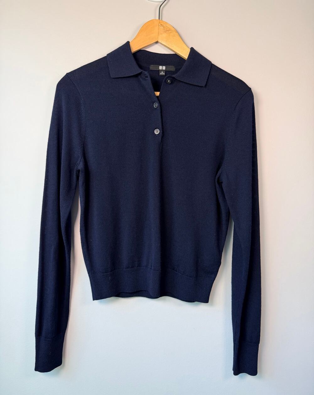 Uniqlo womens size XS polo collar wool sweater navy blue